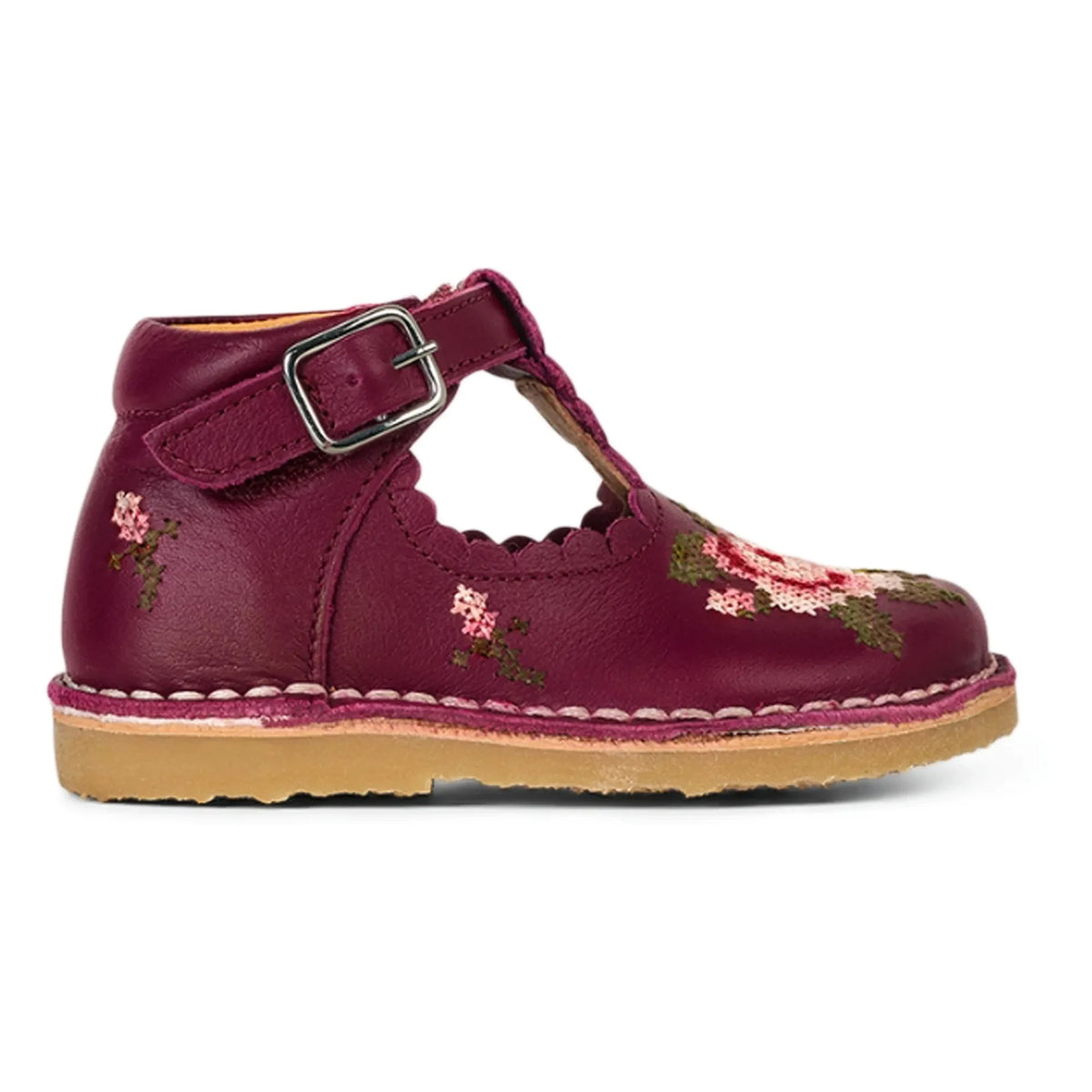 Petit Nord - Embroidered T-Bar Flower Baby Shoes - Uniqua Collection | Framboise