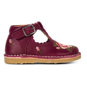 Petit Nord - Embroidered T-Bar Flower Baby Shoes - Uniqua Collection | Framboise