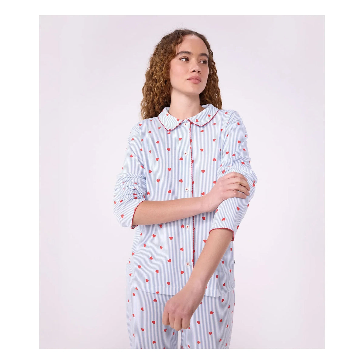 Petit Bateau - Heart Pattern Organic Cotton Pajama Top | Blue