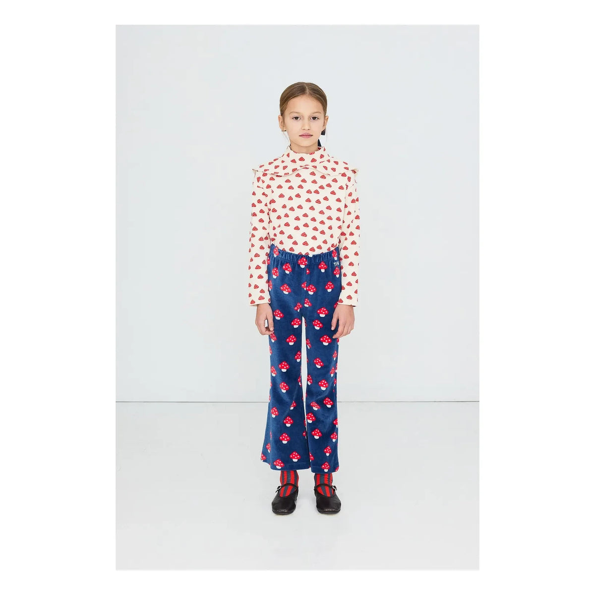 Tinycottons - Organic Cotton Mushroom Print Flared Pants | Blue