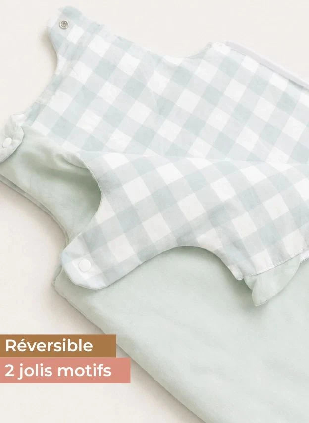 Les Petites Billes - Double-Sided Vichy Multi-Season Sleeping Bag | Green Water