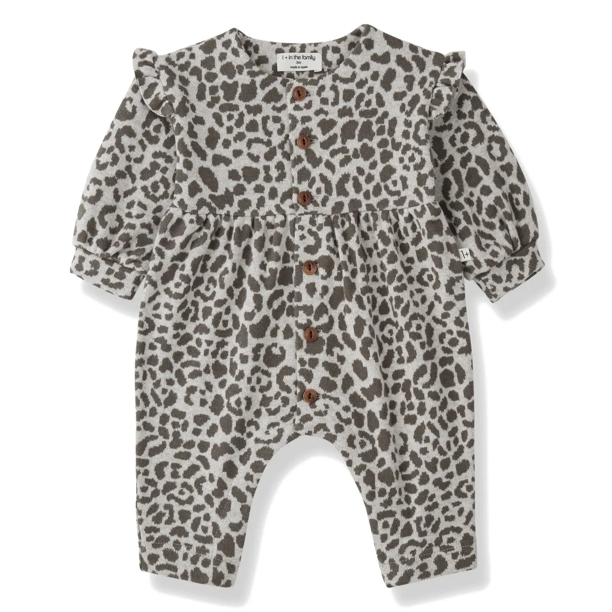 1+ in the family - Messina Leopard Fleece Onesie | Earth Brown