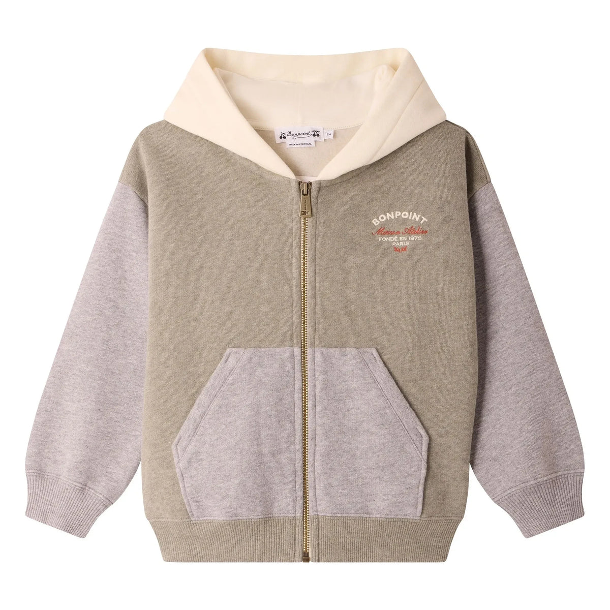 Bonpoint - Elroy Organic Cotton Chiné Hooded Zip-Up Sweatshirt | Khaki