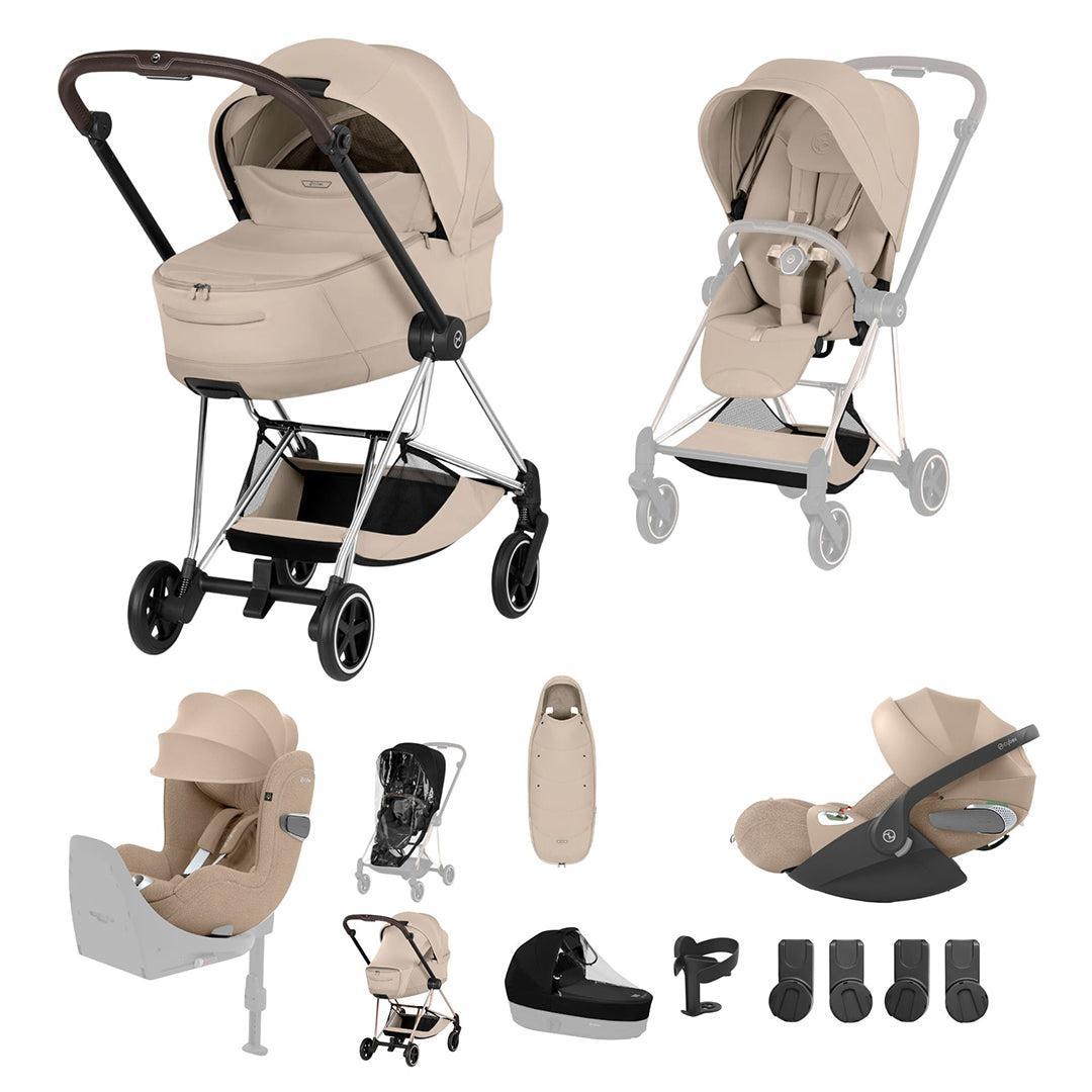 Cybex Mios Ultimate Birth & Beyond Bundle - Style Collection-Travel Systems-Cozy Beige-Chrome Brown | Natural Baby Shower