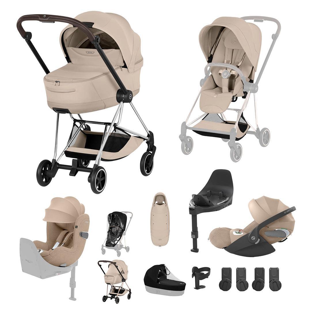Cybex Mios Ultimate Birth & Beyond Bundle - Style Collection-Travel Systems-Cozy Beige-Chrome Brown | Natural Baby Shower