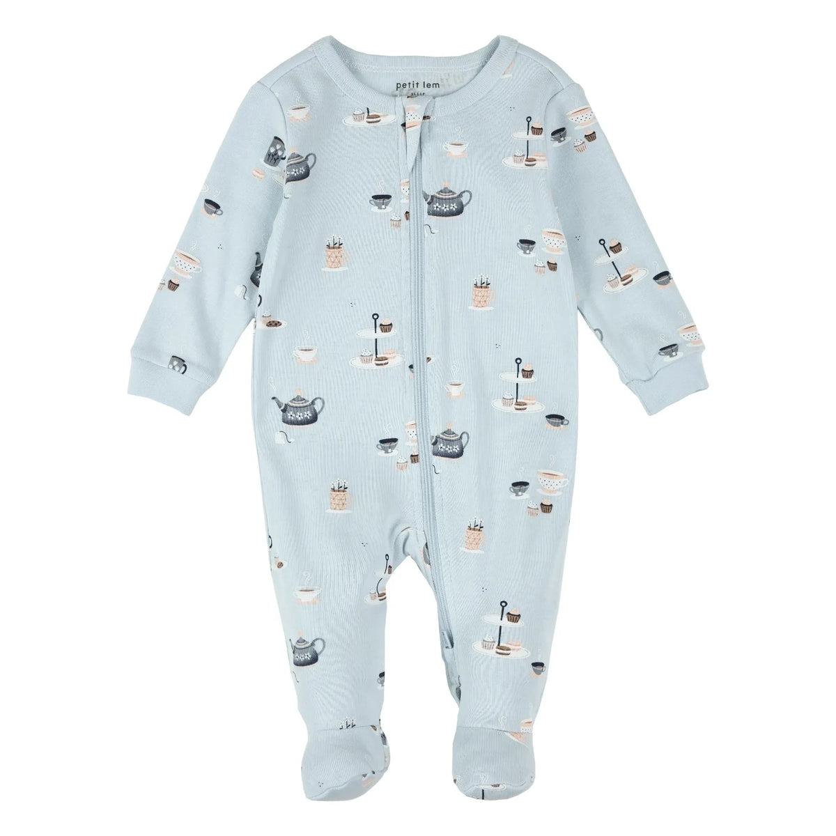 Petit Lem - Pajama Party Organic Cotton Footed Pajamas | Light Blue