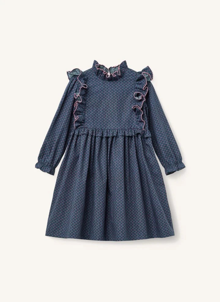 Copenhagen Colors - Organic Cotton Floral Ruffle Dress | Navy