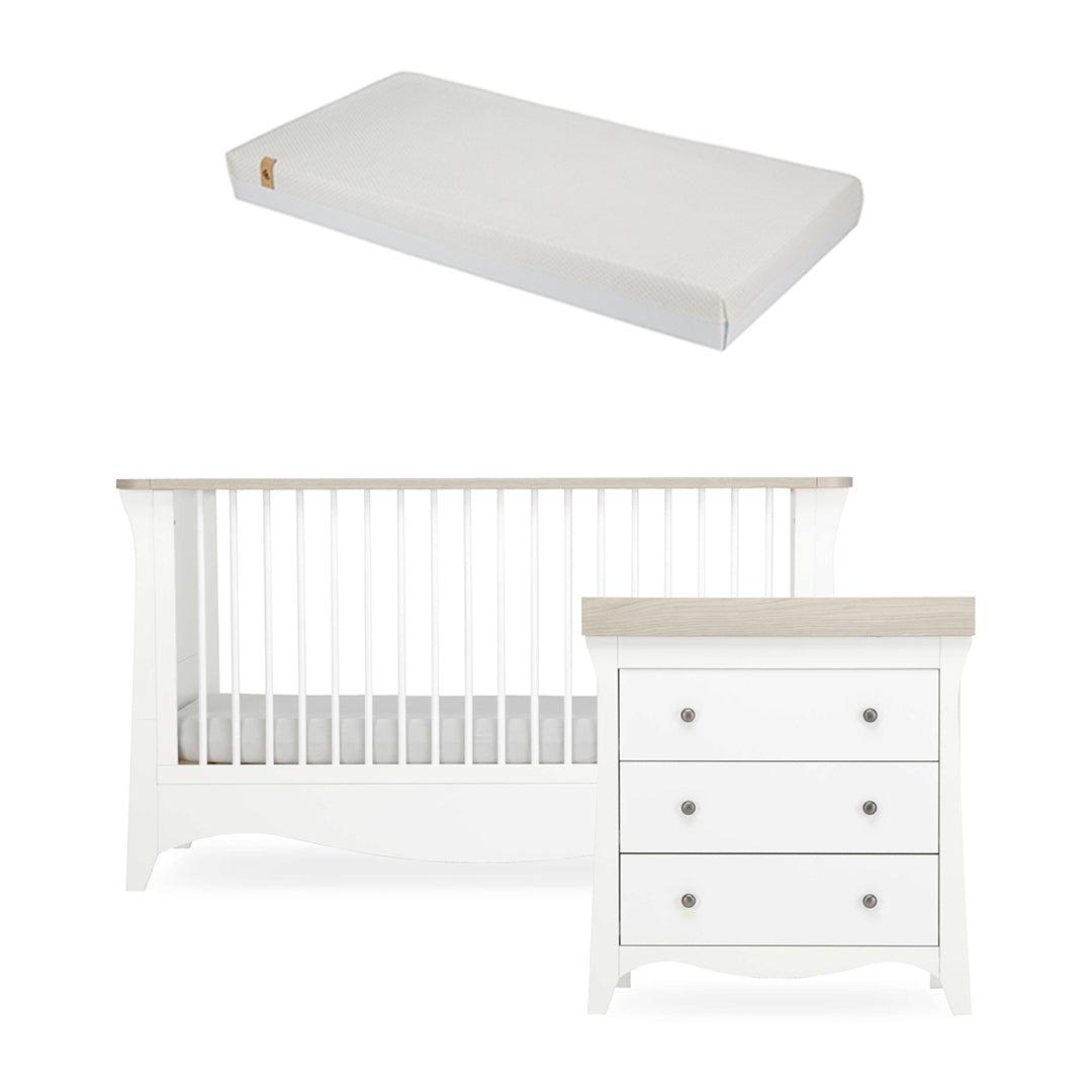 CuddleCo Clara 2 Piece Set 3-Drawer Dresser + Cot Bed - White/Ash-Nursery Sets-White/Ash-Harmony Hypo Allergenic Bamboo Sprung Cot Bed Mattress | Natural Baby Shower