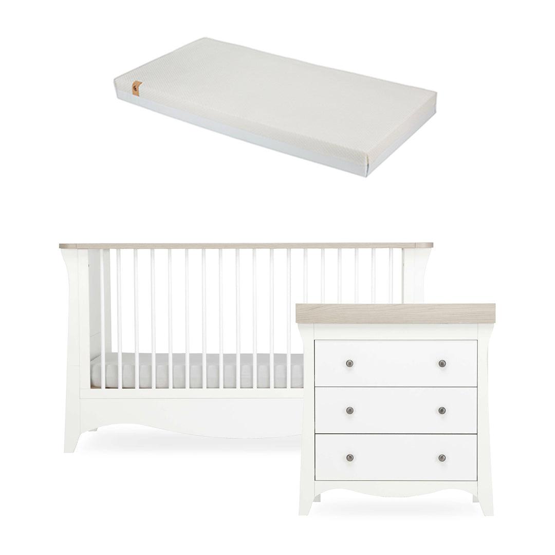 CuddleCo Clara 2 Piece Set 3-Drawer Dresser + Cot Bed - White/Ash-Nursery Sets-White/Ash-Signature Hypo Allergenic Bamboo Pocket Sprung Cot Bed Mattress | Natural Baby Shower