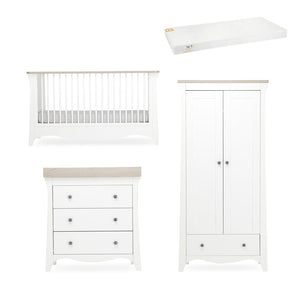 CuddleCo Clara 3 Piece Set 3-Drawer Dresser Cot Bed + Wardrobe - White/Ash-Nursery Sets-White/Ash-Pure Gold Anti Allergy Coir Pocket Sprung Cot Bed Mattress | Natural Baby Shower
