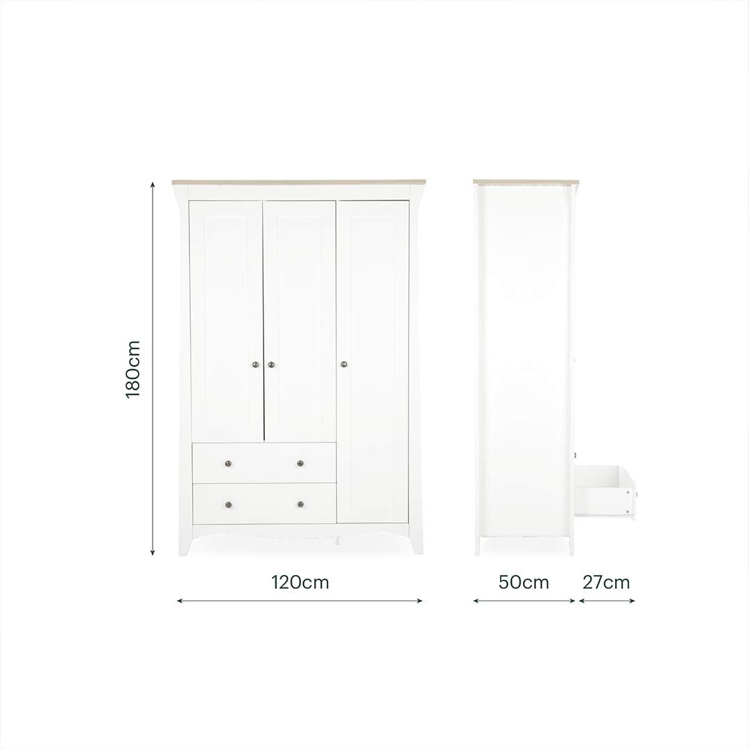 CuddleCo Clara Triple Wardrobe 2 Draw - White/Ash-Wardrobes-White/Ash- | Natural Baby Shower