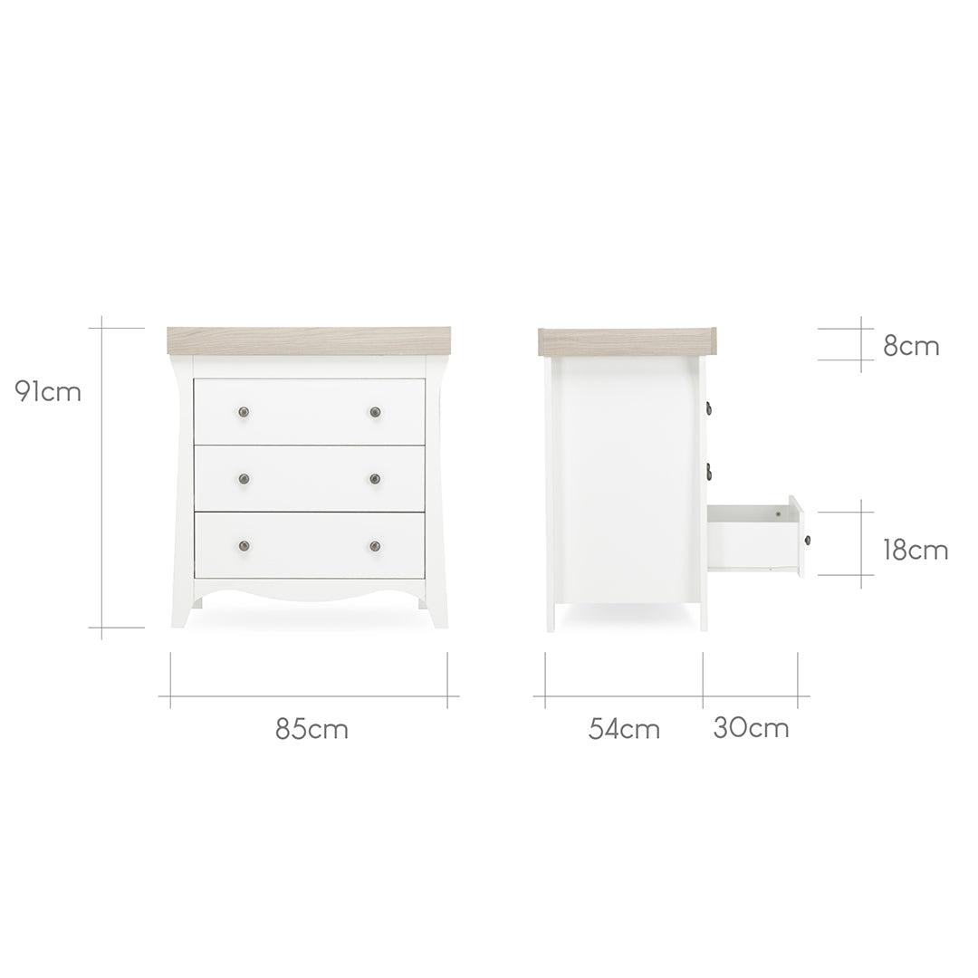 CuddleCo Clara 2 Piece Set 3-Drawer Dresser + Cot Bed - White/Ash-Nursery Sets- | Natural Baby Shower