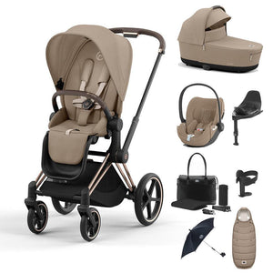 CYBEX Priam Ultimate Bundle-Travel Systems-Cozy Beige-Rose Gold | Natural Baby Shower