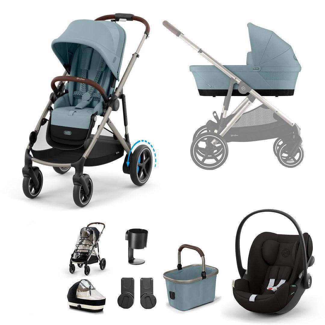 CYBEX e-Gazelle S + Cloud G Travel System-Travel Systems-Stormy Blue-No Base | Natural Baby Shower