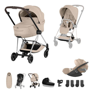 Cybex Mios Ultimate Accessory Bundle - Style Collection-Travel Systems-Cozy Beige-Chrome Brown | Natural Baby Shower