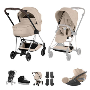 Cybex Mios Ultimate Bundle - Style Collection-Travel Systems-Cozy Beige-Chrome Brown | Natural Baby Shower