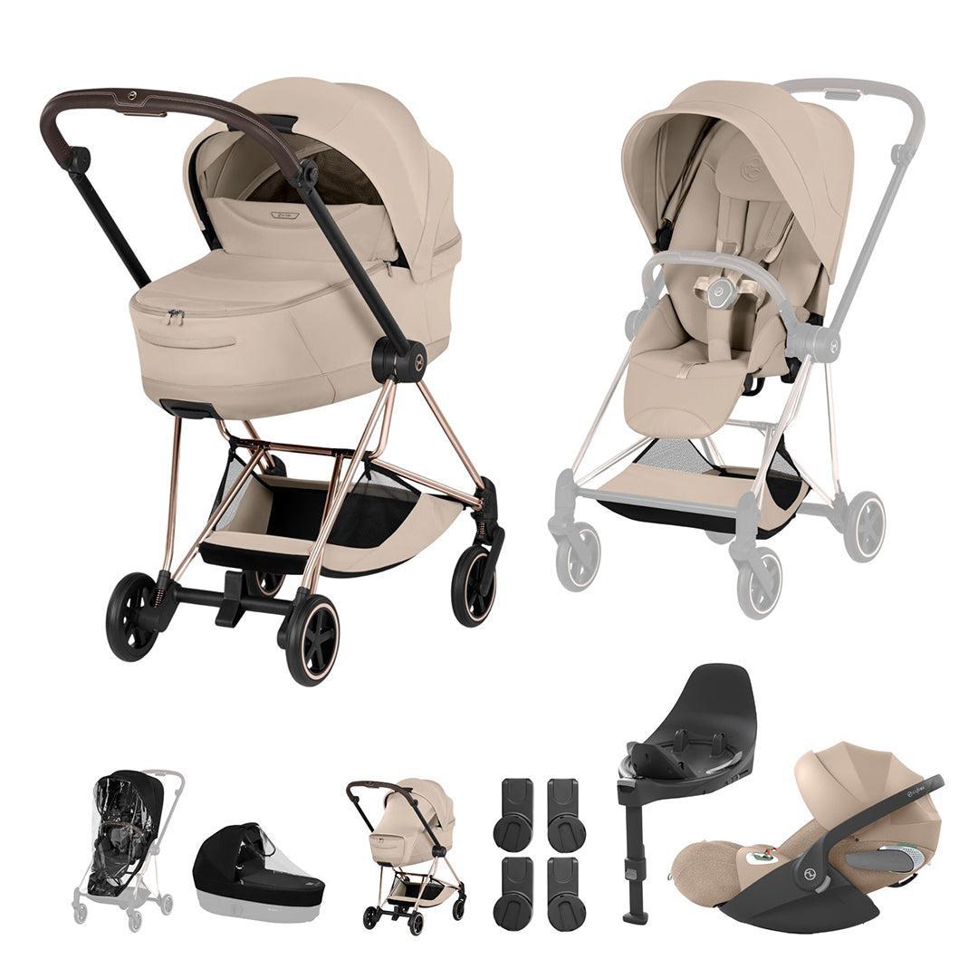 Cybex Mios Ultimate Bundle - Style Collection-Travel Systems-Cozy Beige-Rose Gold | Natural Baby Shower