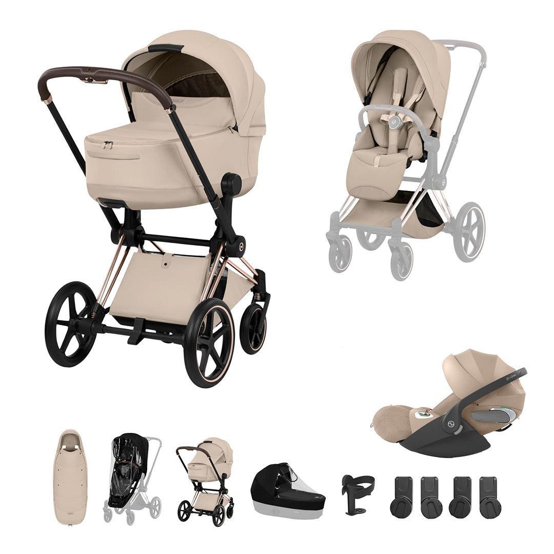 Cybex Priam Ultimate Accessory Bundle - Style Collection-Travel Systems-Cozy Beige-Rose Gold | Natural Baby Shower