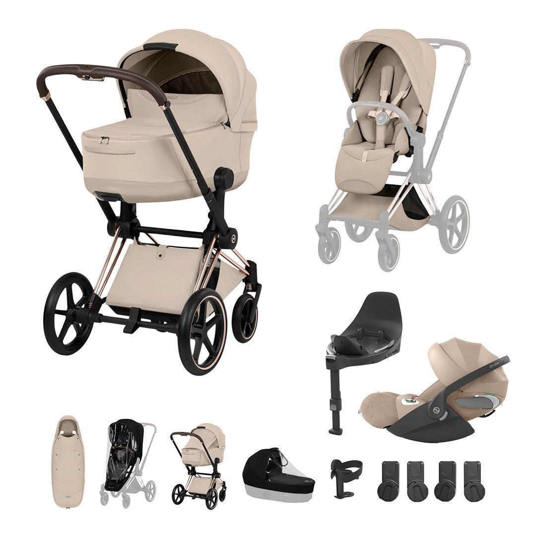 Cybex Priam Ultimate Accessory Bundle - Style Collection-Travel Systems-Cozy Beige-Rose Gold | Natural Baby Shower