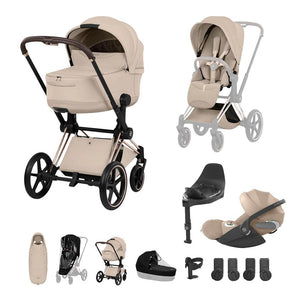 Cybex Priam Ultimate Accessory Bundle - Style Collection-Travel Systems-Cozy Beige-Rose Gold | Natural Baby Shower