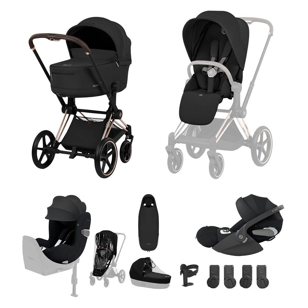 Cybex Priam Ultimate Birth & Beyond Bundle - Comfort Collection-Travel Systems-Sepia Black/Rose Gold-Without Base | Natural Baby Shower