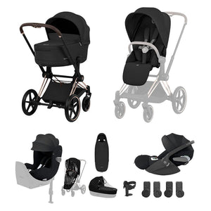 Cybex Priam Ultimate Birth & Beyond Bundle - Comfort Collection-Travel Systems-Sepia Black/Rose Gold-Without Base | Natural Baby Shower
