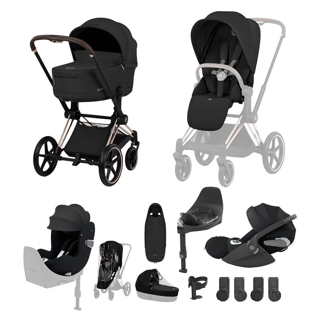 Cybex Priam Ultimate Birth & Beyond Bundle - Comfort Collection-Travel Systems-Sepia Black/Rose Gold-With Base | Natural Baby Shower
