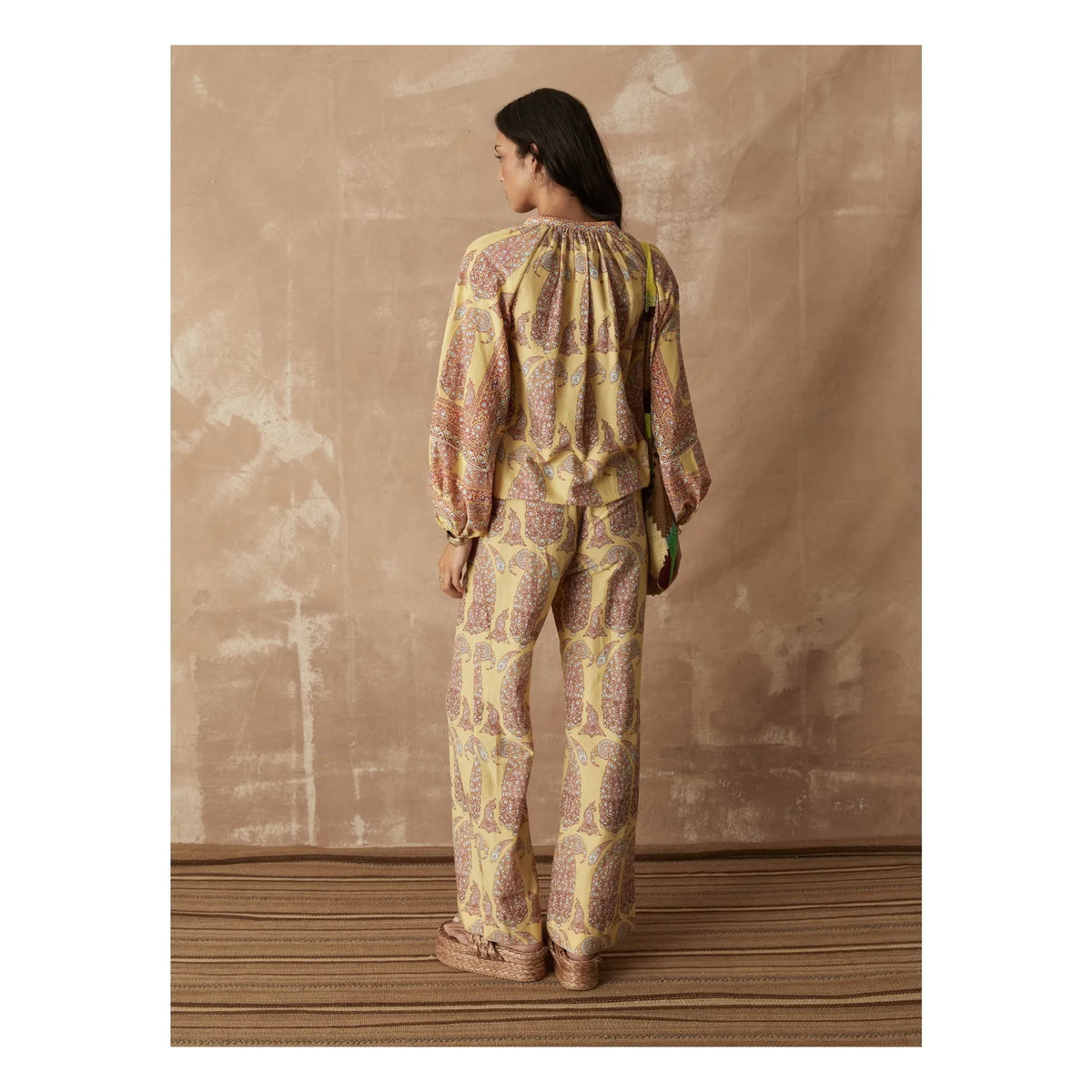 Boteh - Calico Straight-Cut Cotton Trousers | Lemon Yellow