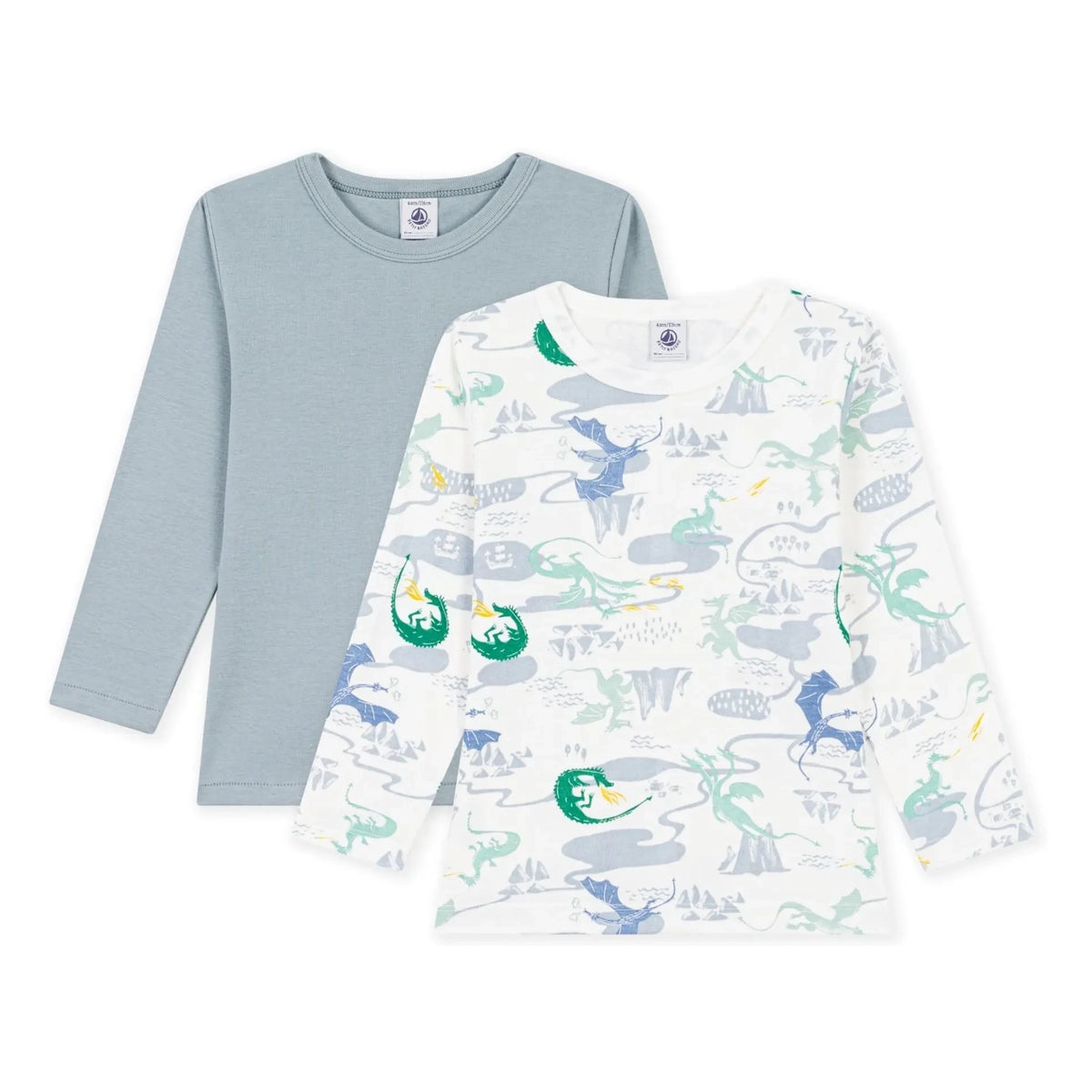 Petit Bateau - 2-Pack Organic Cotton Dragon T-Shirt Set | White