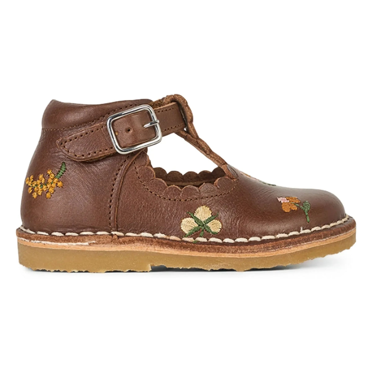 Petit Nord - Flowery T-Bar, Wave Edged Embroidered Baby Shoes - Uniqua Collection | Hazel