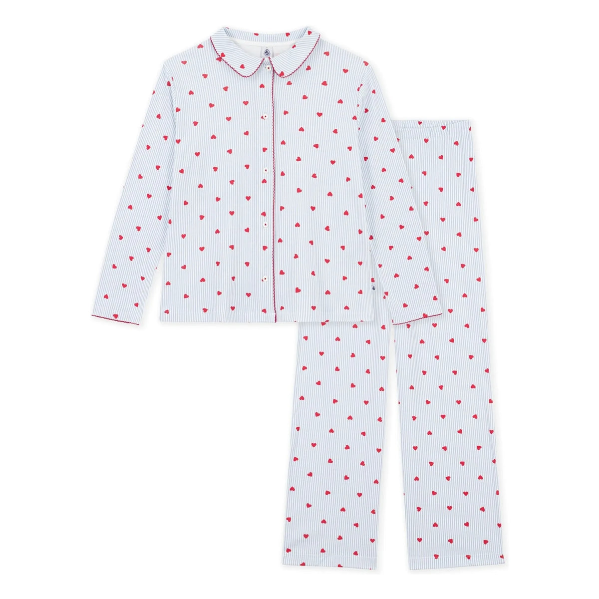 Petit Bateau - Heart Pattern Organic Cotton Pajama Top | Blue