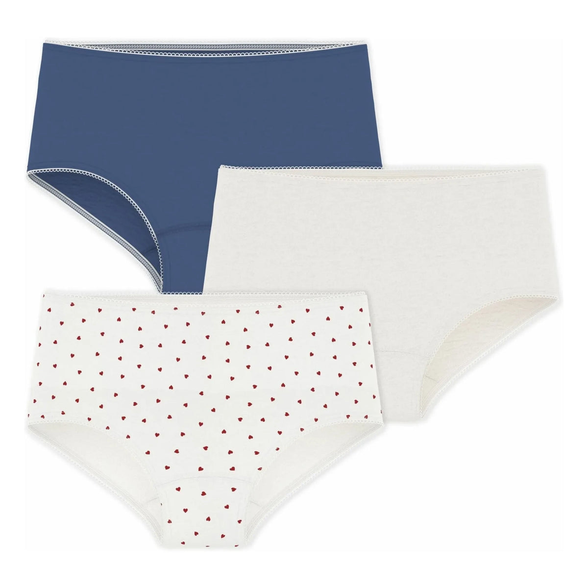 Petit Bateau - Set of 3 Organic Cotton Heart Print Briefs | White