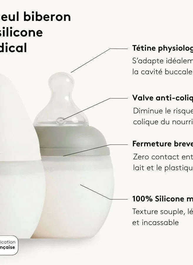 Elhée - Medical Grade Silicone Baby Bottle, Ergonomic "Hearts" Nipple | Dark Blue