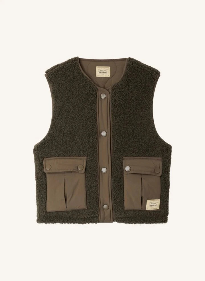 Bonpoint - Dark Green Junior Sherpa Sleeveless Jacket