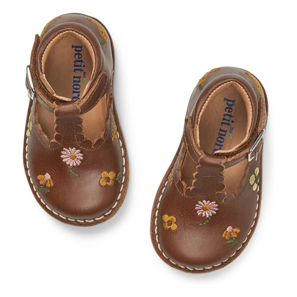 Petit Nord - Flowery T-Bar, Wave Edged Embroidered Baby Shoes - Uniqua Collection | Hazel