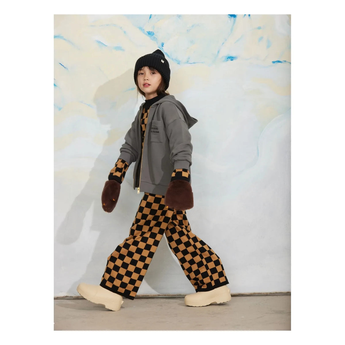 Mini Rodini - Organic Cotton Mesh Damier Trousers | Brown