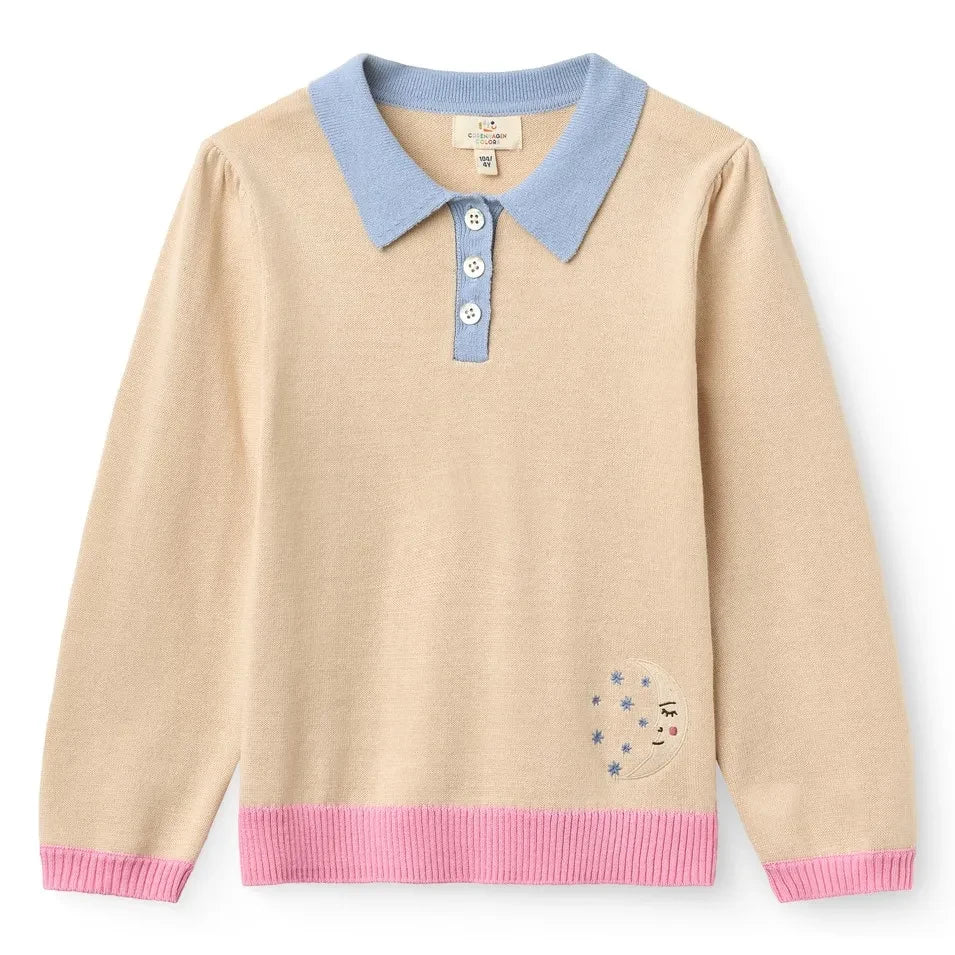 Copenhagen Colors - Organic Cotton Embroidered Polo Neck Sweater | Beige