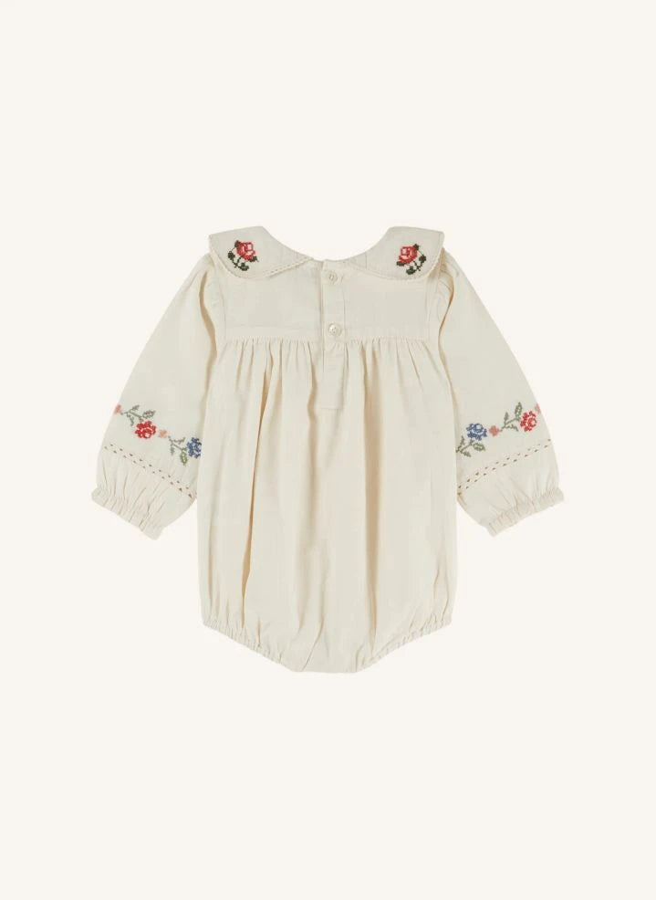 Emile et Ida - Cross-Stitched Romper | Ecru