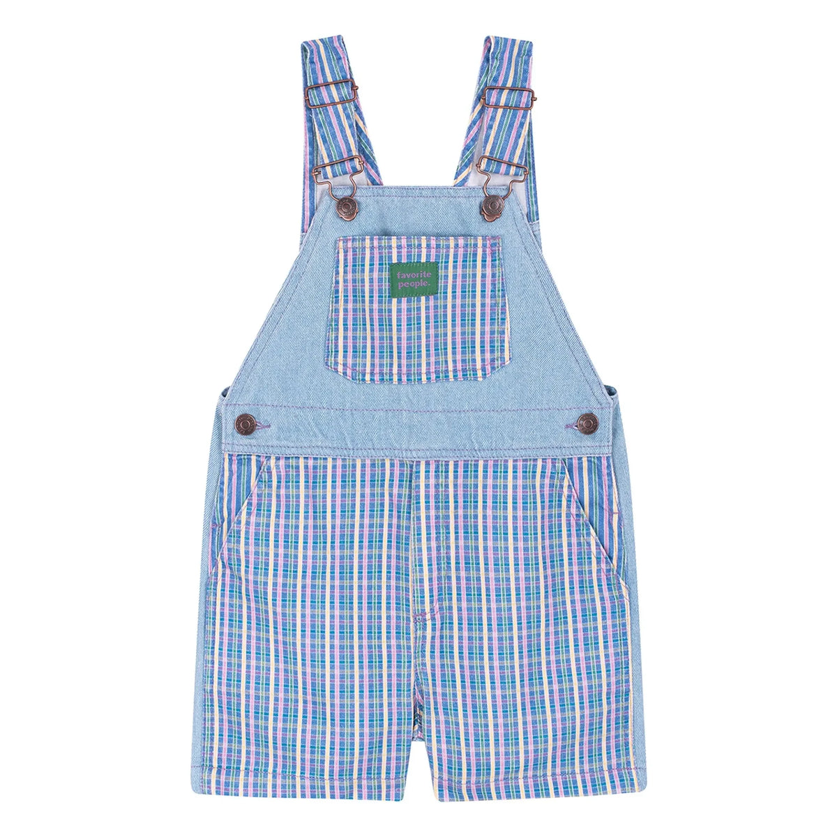 Favorite People - Striped Tagliatelle Short Overalls | Blue