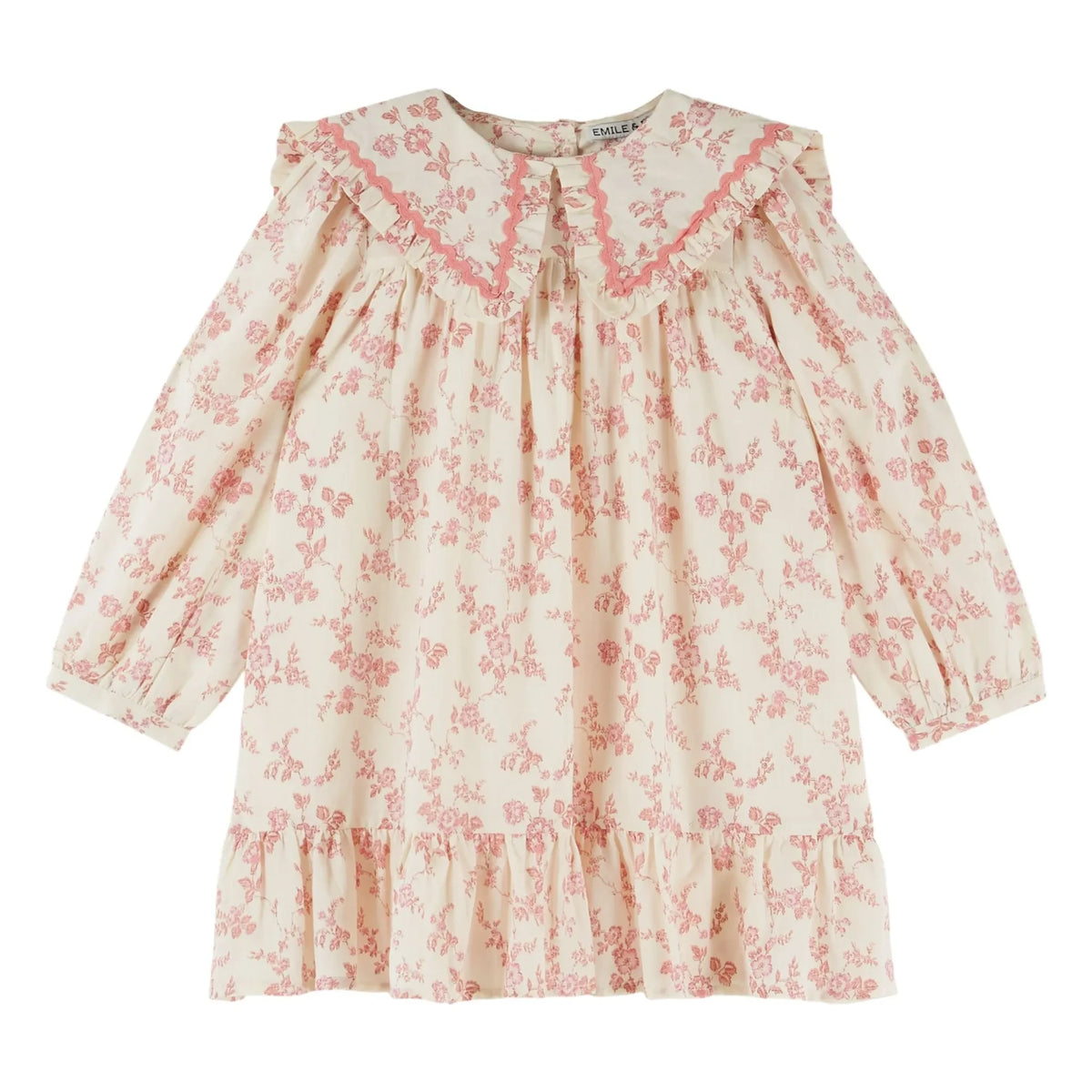 Emile et Ida - Grand Col Fleurie Organic Cotton Dress | Ecru