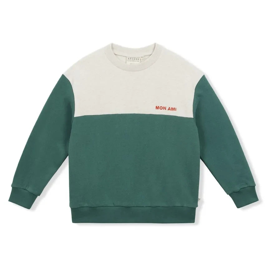 Arsène et Les Pipelettes - Two-Tone Organic Cotton Sweatshirt | Green