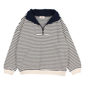 Búho - Striped Trucker Neck Sweater | Dark Blue