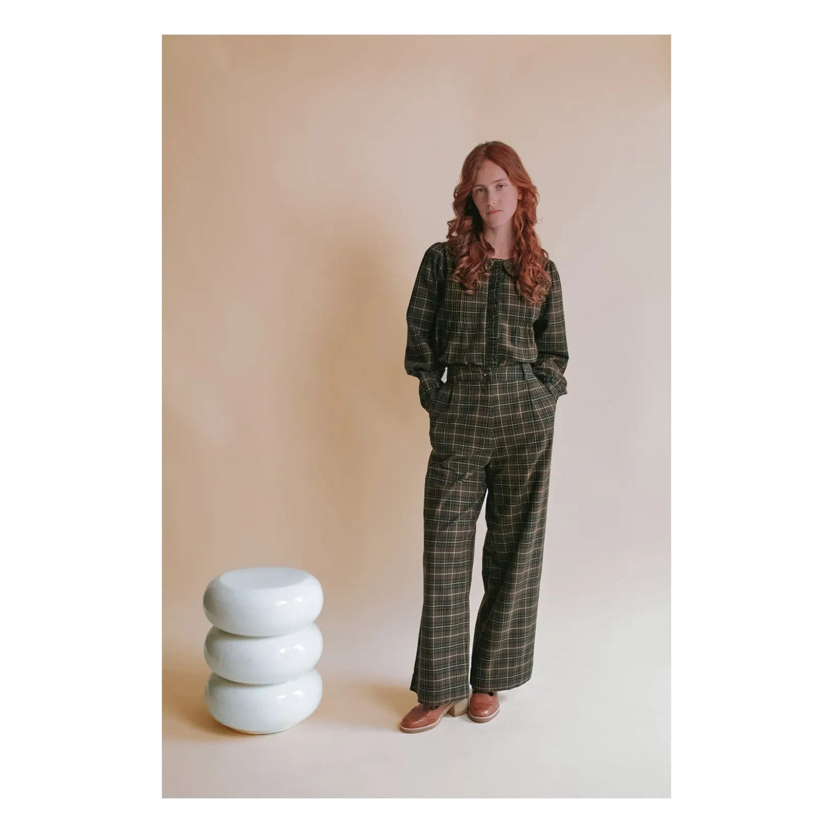 Emile et Ida - Ecome Checked Flannel Trousers | Khaki