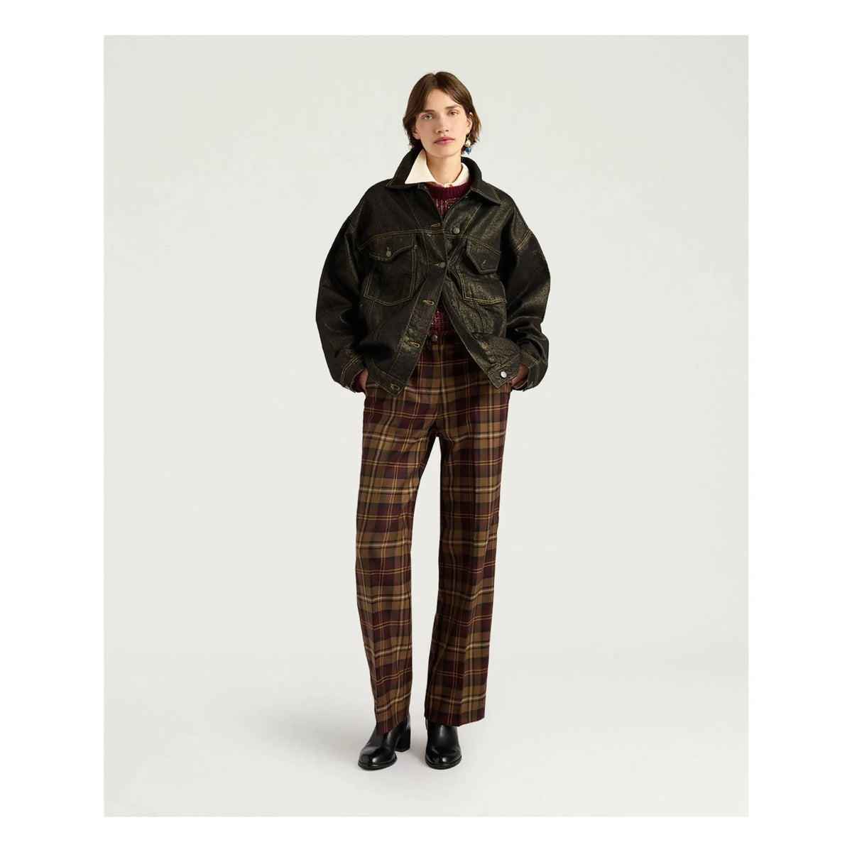 Momoni - Milton Pure Wool Check Trousers | Burgundy