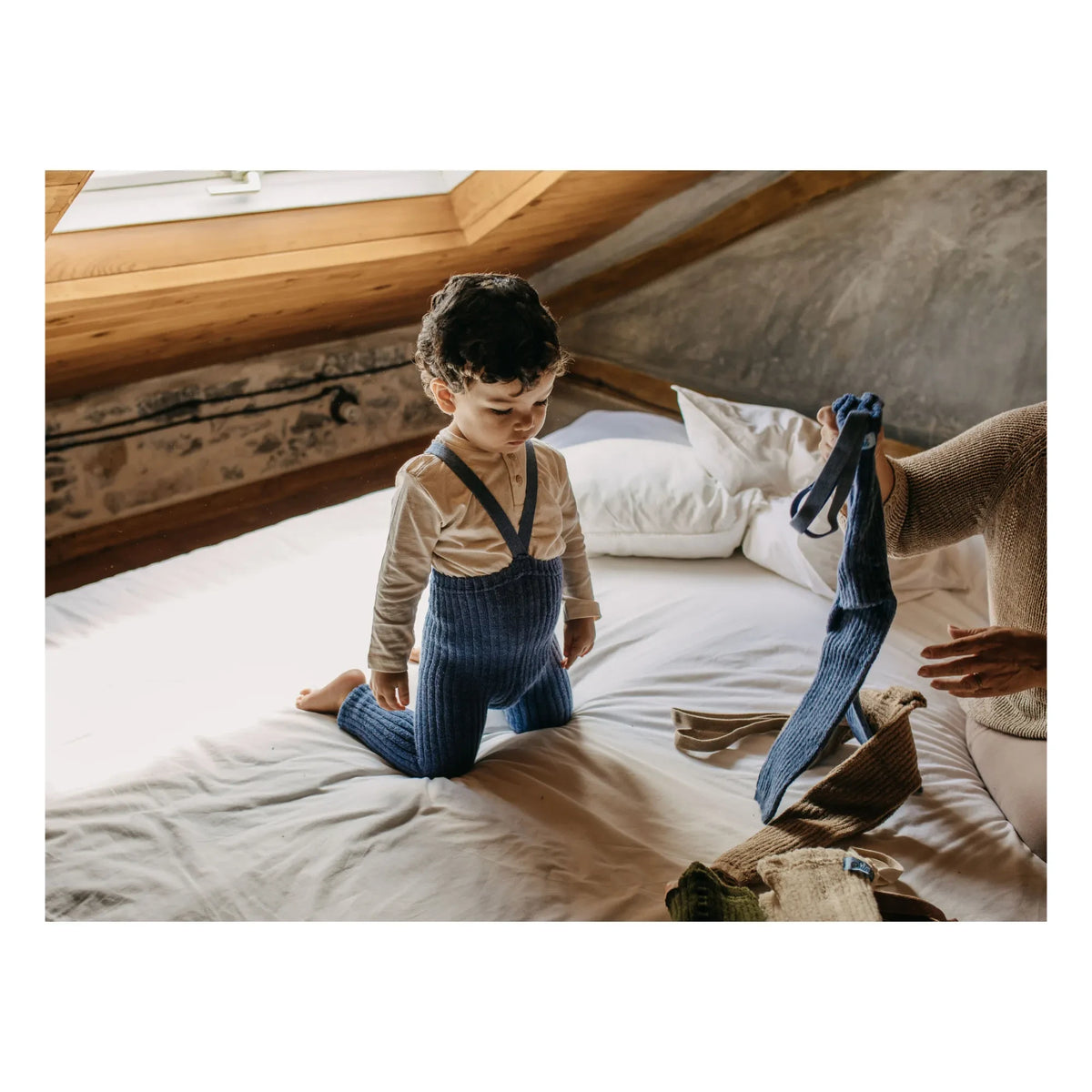 Silly Silas - Organic cotton terry Granny Teddy Footless Bib Tights | Çelik
