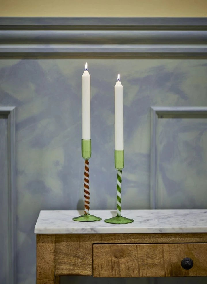 Bloomingville - Swirlie Glass Candle Holders - Set of 2 | Green
