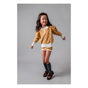 birinit - Flower Patterned Polo Neck Sweater | Mustard