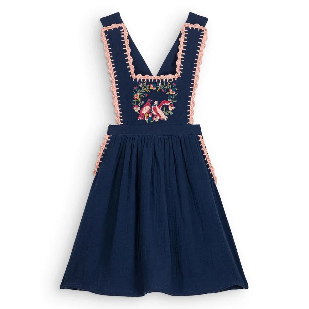 Louise Misha - Agata Organic Cotton Pinafore Dress | Navy