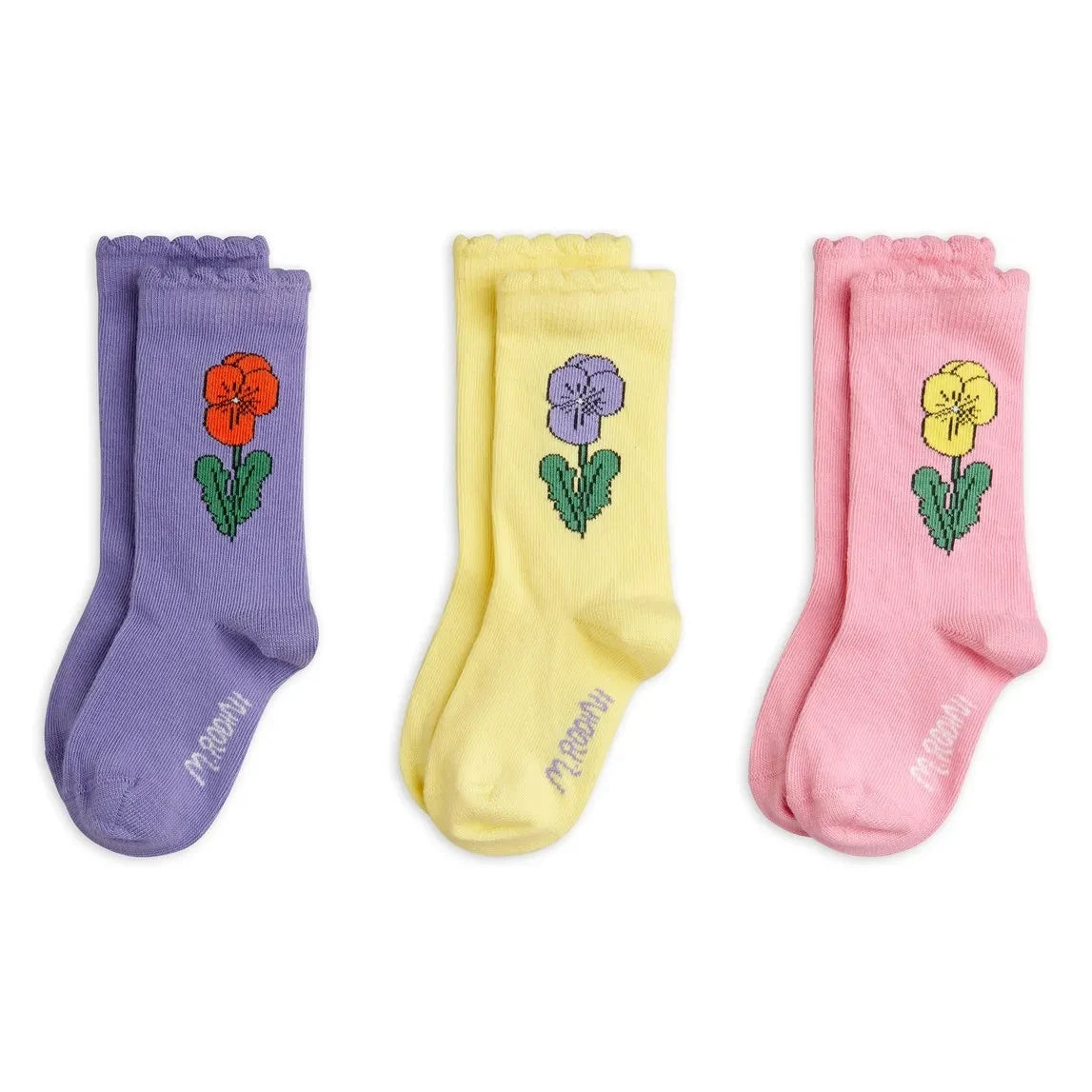 Mini Rodini - 3-Pair Organic Cotton Floral Sock Set | Pink