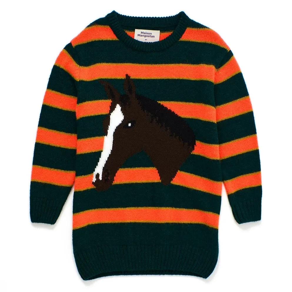 Maison Mangostan - Striped Horse Sweater | Dark Green